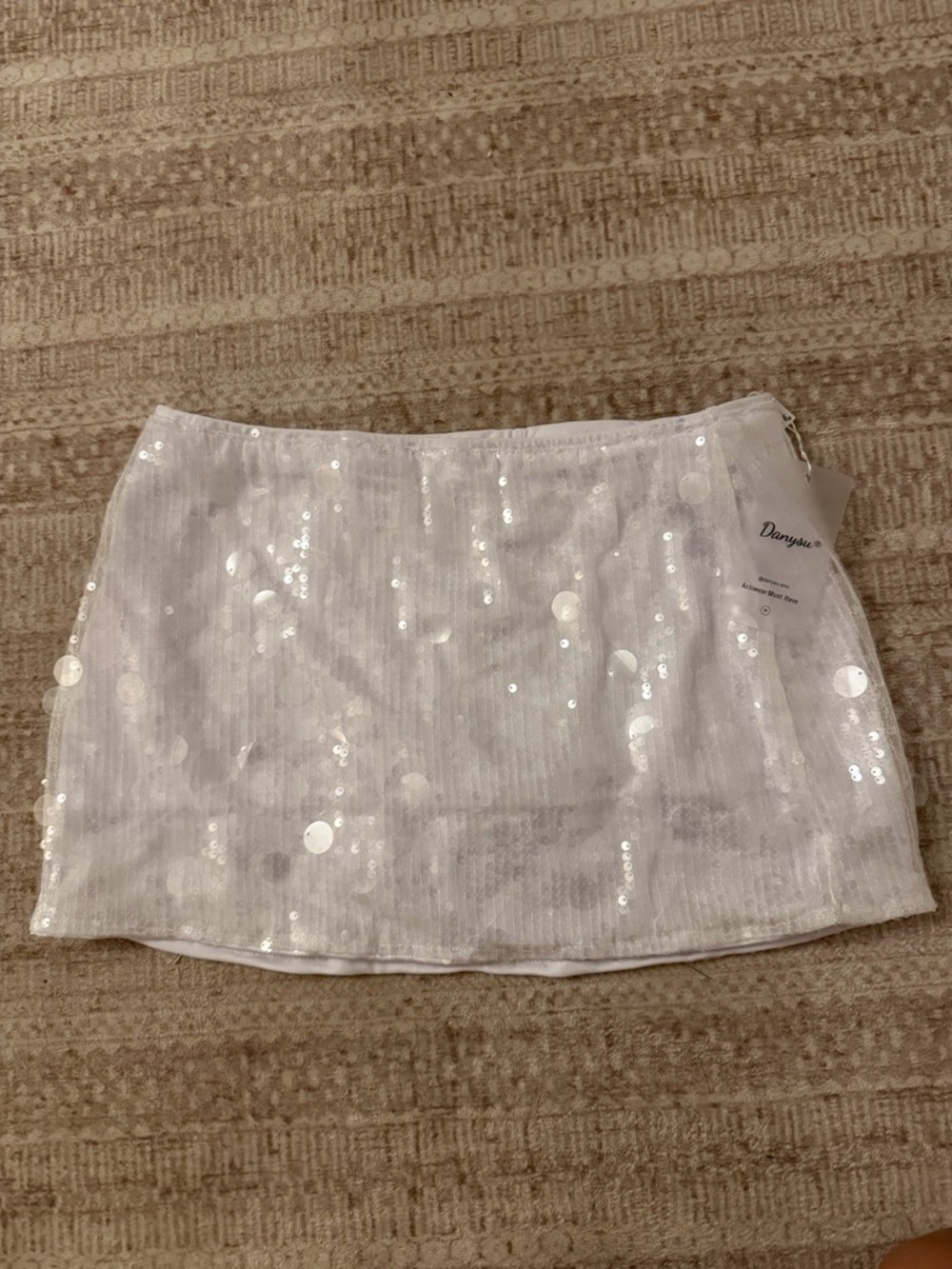 White Sequin Mini Skirt with Shorts!